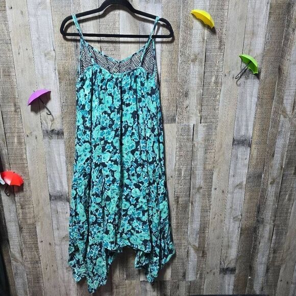 Volcom Green Floral Stripe Handkerchief Midi Dress - Picture 3 of 4